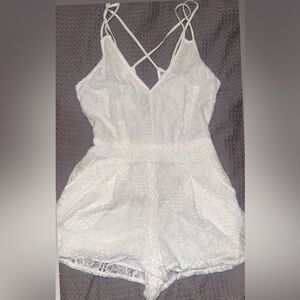 White Lace Romper with Strappy Back Kendall & Kylie Pacsun